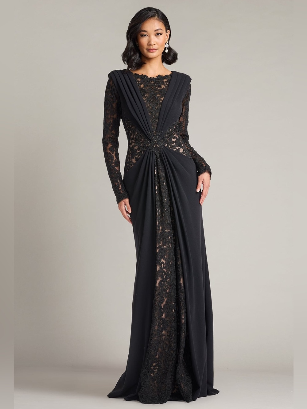 Tadashi Shoji Vuorie Draped Overlay Embroidered Gown